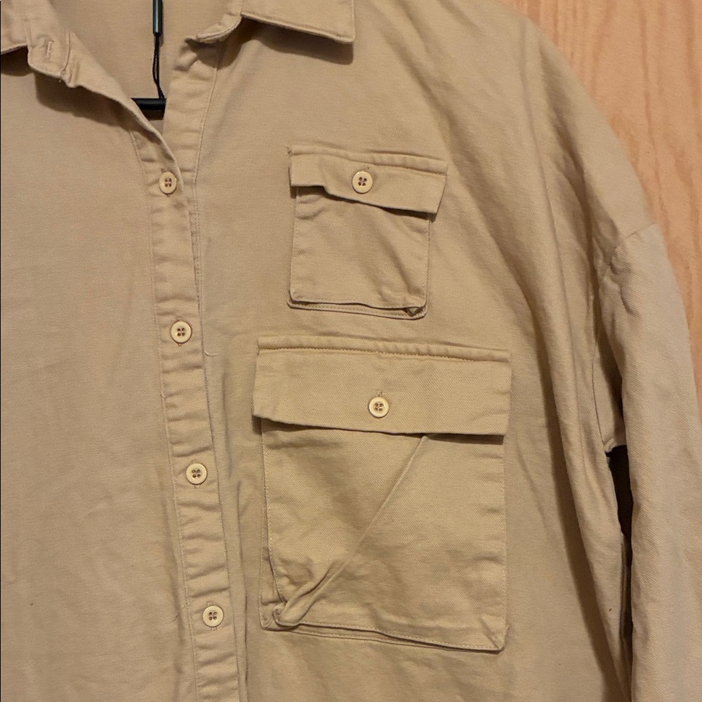PrettyLittleThing Beige Button-Up Shirt - Picture 3 of 5